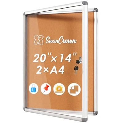 Image of SWANCROWN Lockable Notice Cork Board, Tamperproof Wall Display Board with Locking Door for Office School Home, 49x36cm(2xA4)