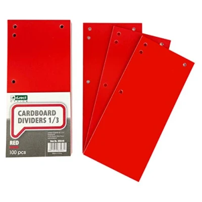Image of D.RECT Pack of 100 Cardboard Dividers Paper Separation Strips 1/3 A4 Sheet, 11x24cm, 160g for Perfect Binders Divider Color Red