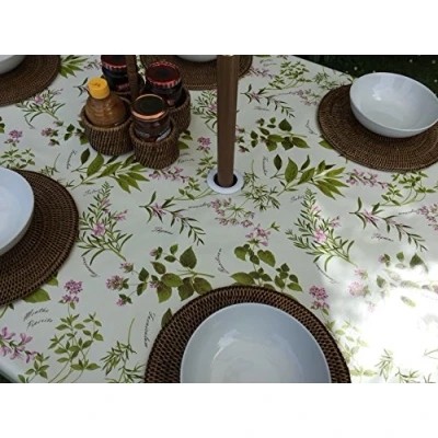 Image of 55x78&quot; (140x200cm) OVAL PVC/VINYL TABLECLOTH HERB GARDEN WITH PARASOL HOLE