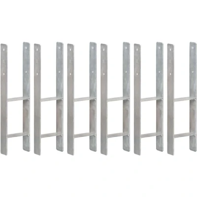 Image of vidaXL Fence Anchors 6 pcs Silver 14x6x60 cm Galvanised Steel