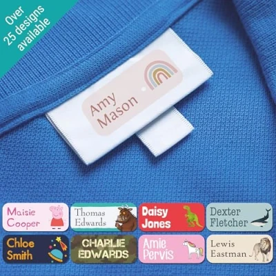 Image of 50 Name Labels for Kids No Iron Tags Clothes Stickers Water Bottles, School Uniform, School, Nursery, Care Homes, Washable and Dishwasher Safe Children (Animal Tribe)
