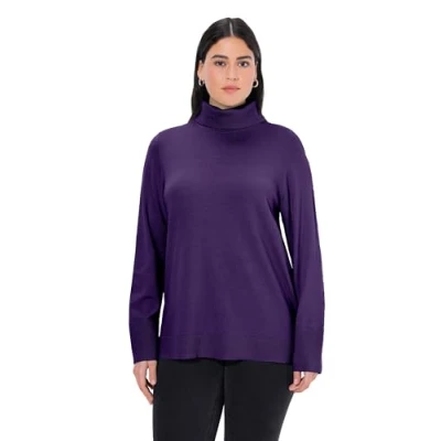 Image of Ulla Popken Women&#039;s Turtleneck Jumper, Wide Ribbed Cuffs, Long Sleeves Sweater, Deep Purple, 24 26