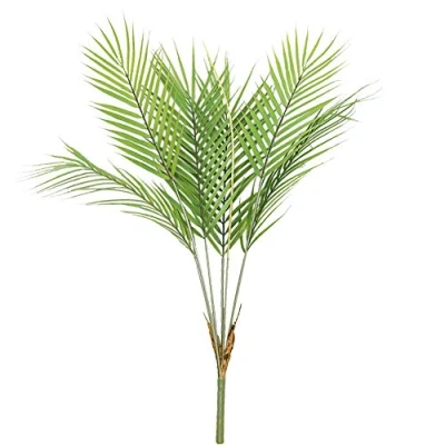 Image of Aisamco Artificial Tropical Palm Leaf Bush Plant in Green 1 Pcs Plastic Areca 6 Leaves 29.5&quot; Tall for Greenery Accent Floral Home Office Decoration