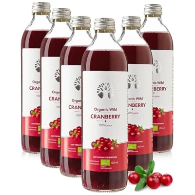 Image of Organic Cranberry Juice 100% Pure, No Added Sugar, Cold Pressed, Wild Nordic Cranberries Strong and Unsweetened, Glass Bottles 6x500 ml