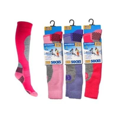 Image of 3 Pack Childrens/Girls High Performance Ski Socks With Extra Cushioning, Shin Protection, Assorted Colours, UK: 9 12, EUR: 27 30