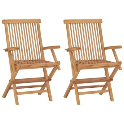 Image of vidaXL Folding Garden Chairs, Solid Teak Wood, Outdoor Patio Seating Furniture, Comfortable, Easy to Clean, Weather Resistant &amp; Lightweight Brown 2 pcs