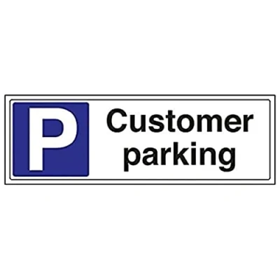 Image of V Safety 74035BJ R Customer Parking Sign Landscape 450mm x 150mm 1mm Rigid Plastic, Black/Blue