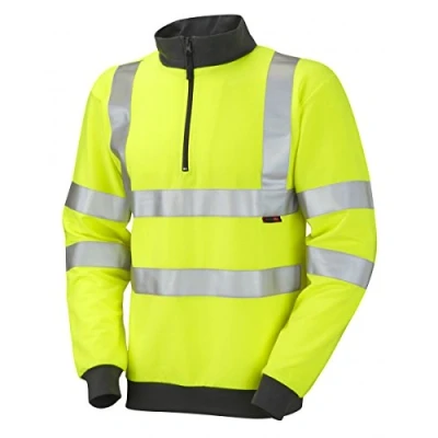 Image of Leo Workwear Brynsworthy Diamond Quilt Ribbed Cuffs &amp; Hem Hi Vis 1/4 Zip Sweatshirt, Small, Yellow