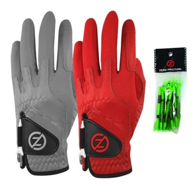 Image of ProsourceFit Zero Friction Men&#039;s Cabretta Elite Left Hand Universal Fit Golf Gloves 2 Pack, One Size, Grey &amp; Red