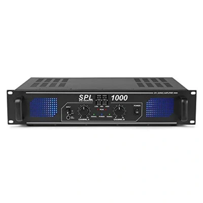 Image of Skytec SPL 1000 PA Power Amplifier 1000W 2 Channel Stereo HiFi Amplifier, Class D Audio for Speakers, High Performance Separates DJ, Stage &amp; Studio, System