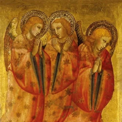 Image of Museums &amp; Galleries Charity Christmas Cards Pack of 8 2024 with Artistic Angels by Olivuccio di Cicarello da Camerino Eco Friendly Xmas Multipack Envelopes