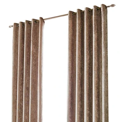 Image of Sienna Natural Champagne Crushed Velvet Eyelet Ring Top Pair of Fully Lined Curtains 66&quot; wide x 54&quot; drop
