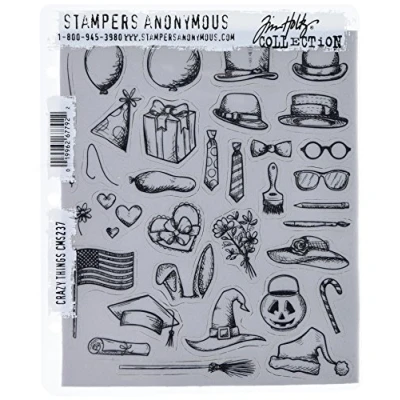 Image of Stampers Anonymous Art Gone Wild Crazy Things Cling Stamp Set, Grey, 7&quot; by 8.5&quot;