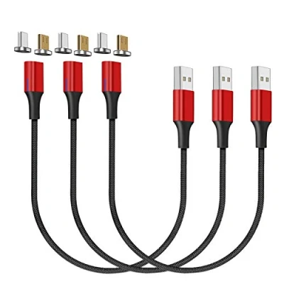 Image of NetDot Gen10 Micro USB and C Nylon Braided Magnetic Fast Charging Cable with Side LED compatible Android Device(0.3m/3 pack red)