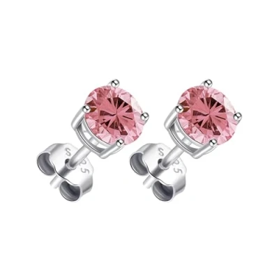 Image of Philip Jones Sterling Silver Pink Earrings Created with Zircondia® Crystals