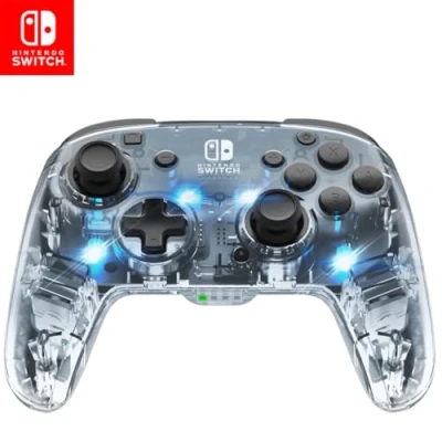 Image of Afterglow LED Wireless Deluxe Gaming Controller Licensed by Nintendo for Switch and OLED RGB Hue Color Lights See through Gamepad Paddle Buttons