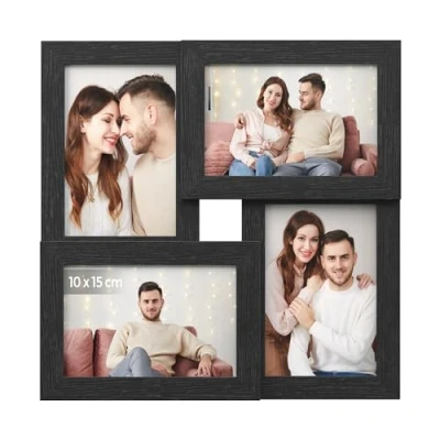 Image of SONGMICS Collage Picture Frames, 4 Frames for 4x6 Photos, Photo Wall, Multi Wall Decor, Ink Black RPF25BK