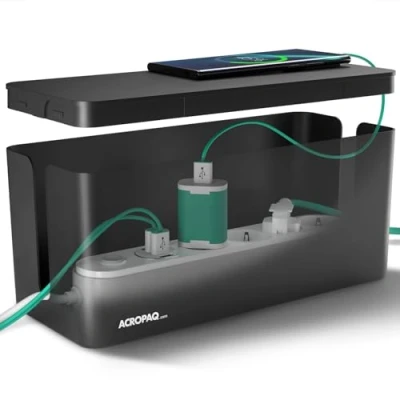 Image of ACROPAQ Cable tidy box Keep your tidy, Medium (32 x 13 cm), Waterproof, Non slip management box, Extension lead cover Black/Medium