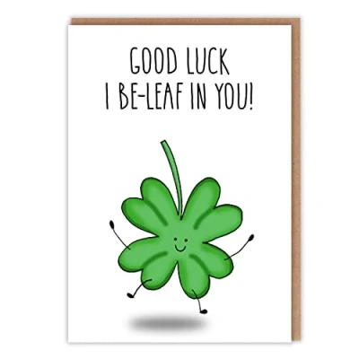 Image of Funny Good Luck Card Four leaf Clover For &#039;I Be In You&#039; Driving Test Exams New Job Bon Voyage Travelling Him Her Colleague