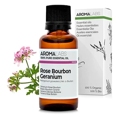 Image of BIO Rose Bourbon Geranium Essential Oil 30mL 100% Pure, Natural, Chemotyped and AB Certified AROMA LABS (French Brand)