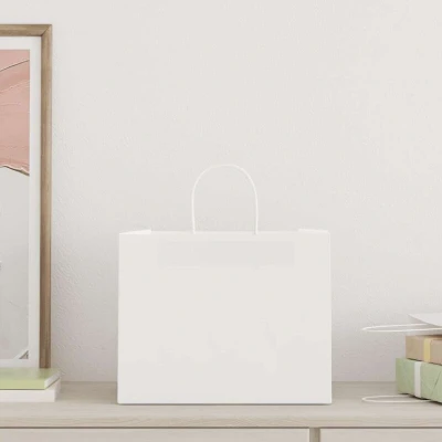 Image of vidaXL Kraft paper bags 250 pcs with handles white 32x22x24cm