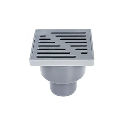 Image of Grey Plastic Sewage Drain 100mm x / 50mm Straight Pipe Connection Floor Waste Square Trap Shower Wet Room