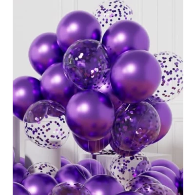 Image of AULE Metallic Purple Latex Balloons: 42 Pack 12 inch Chrome Dark Confetti Party Balloons and Helium Balloon with Ribbons for Bachelor Halloween Wedding Birthday Decoration