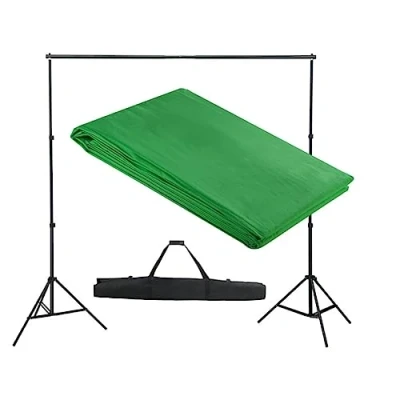 Image of vidaXL Portable Backdrop Support System Lightweight and Adjustable with Green Chroma Key Cotton for Studio Outdoor Photography