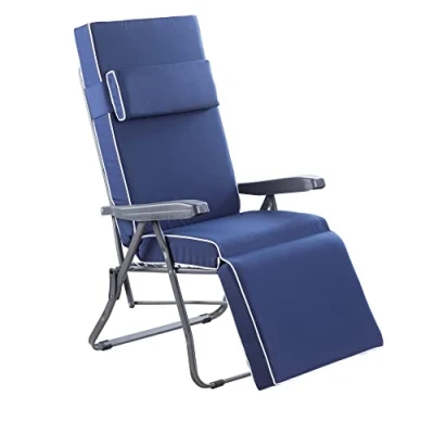 Image of Alfresia Garden Reclining Relaxer Chair in Charcoal with Luxury Cushion Adjustable Multi Position, Foldable Frame Cushion, Choice of Colours (Blue)
