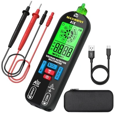 Image of MAXRIENY Digital Multimeter Rechargeable Electrical Tester NCV with Audible and Visual Alarms Auto Ranging Measures AC/DC Voltage Capacitance Resistance Continuity Diode Live Check