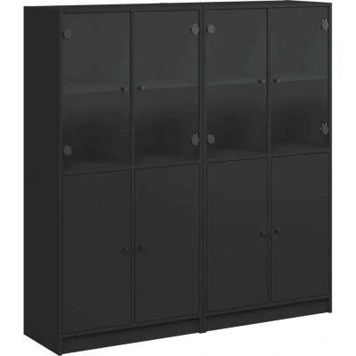 Image of vidaXL Bookcase with Doors Black 136x37x142 cm Engineered Wood