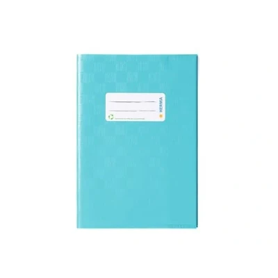 Image of HERMA Exercise Book cover A5, with inscription label, made of wipeable and sturdy plastic, slip on jackets for school, turquoise