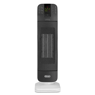 Image of De&#039;Longhi Bend Line, Remote controlled Ceramic Fan Heater 2kw, Digital Control Panel, Anti Frost Frunction,Oscillating base, Auto Off, 24hr timer, For Rooms up to 60m3, HFX65V20, Black and White