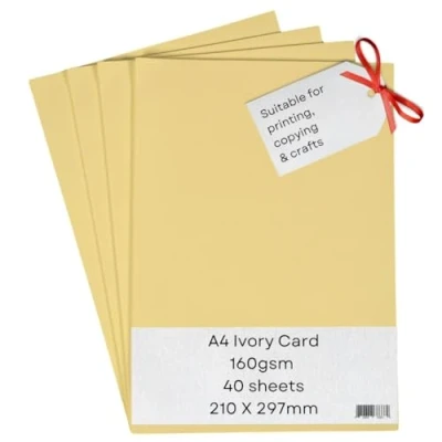 Image of A4 Ivory Card Paper Printer 160gsm 40 Sheets Coloured Craft Suitable for Craft, Printing, Copying, Photocopiers