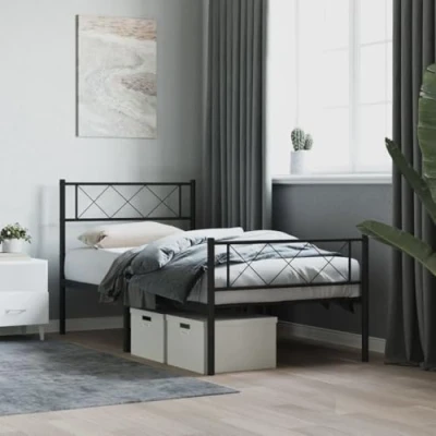 Image of vidaXL Black Metal Bed Frame with Headboard and Footboard, 75x190 cm 2FT6 Small Single, Durable Steel Construction, Extra Storage Space, Assembly Required