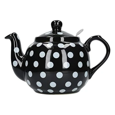 Image of London Pottery Farmhouse Polka Dot Teapot with Infuser, Ceramic, Black/White, 4 Cup (1 litre)