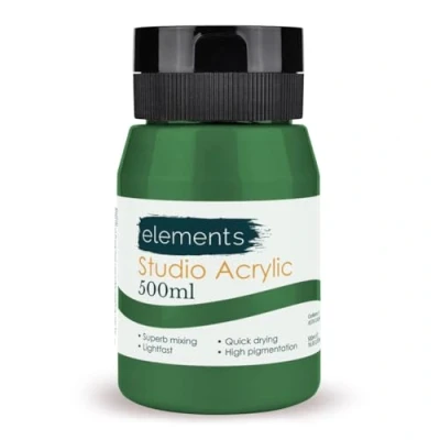 Image of Elements 500ml Acrylic Paint 500 ml Tub Quick Drying Paints with High Pigment and Vibrant Colour Grass Green