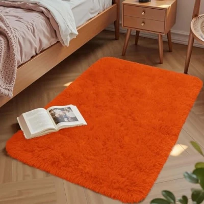 Image of Aspire Homeware Rugs Living Room Rust Area 50x80cm for Bedroom Anti Slip Modern Super Soft Thick Pile Small Fluffy Shaggy Rug Non Shedding