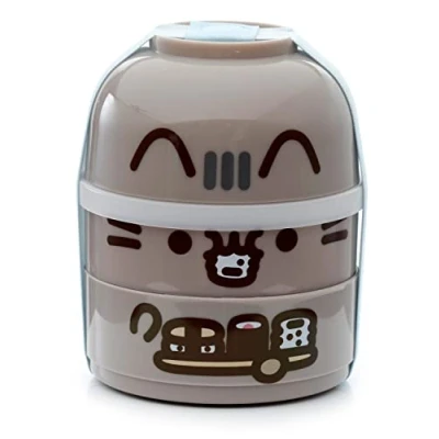 Image of Puckator Pusheen The Cat Stacked Round Bento Lunch Box for Adults and Kids with Compartments Snack Food Containers Lids Stackable Pots Meal Prep Container Lunchbox