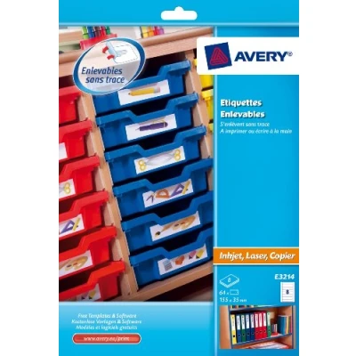 Image of Avery E3214 Self Adhesive Removable Tray And File Labels, 8 Labels Per A4 Sheet