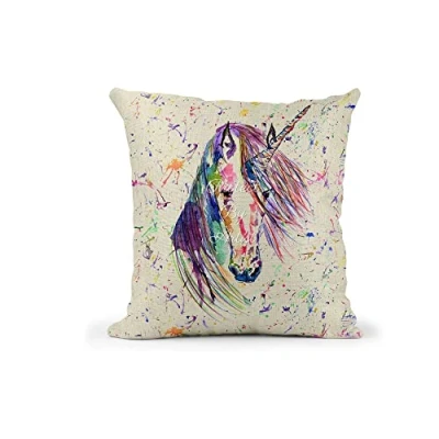 Image of Vixar Unicorn Watercolour Rainbow Art Linnen Cushion With filling or cover only, 40x40cm, gift, christmas, Birthday (Cover Only)