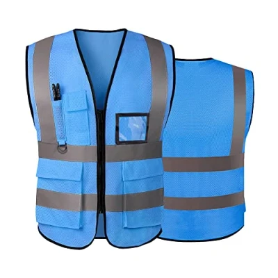 Image of AKEIVN Hi Vis Vests for Women Men High Visibility Reflective Safety Security Vest with Pockets Zipper Front Meets ANSI/ISEA Standards（Small,Blue(mesh))