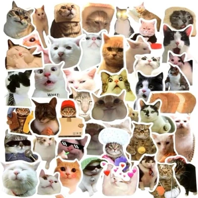 Image of LOOFORE 50 Pcs Cat Stickers, Funny Emoticons Graffiti Stickers Waterproof for Decorating Scrapbooking Laptop Phone Bottle Skateboard Suitcase