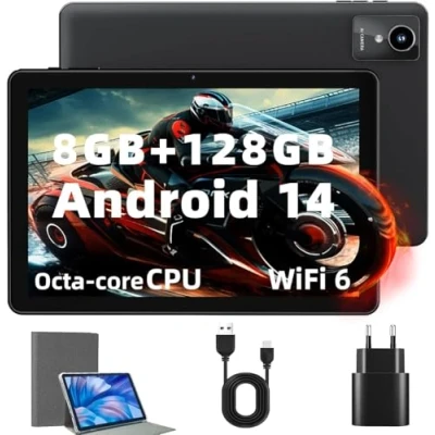 Image of Rebecco 2025 Tablet 10 Inch Android 14, Tablets Octa Core 8GB RAM+128GB ROM 1TB TF, Core, 1280 * 800 IPS HD Display, 6000mAh, 5G+2.4G Wi Fi/Bluetooth 5.4, Widevine L1