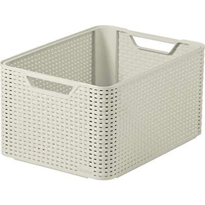 Image of Curver Style Rattan Effect Kitchen, Living room, Bathroom, Bedroom, Utility Large Rectangular Storage Basket 30 Litres White