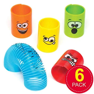 Image of Baker Ross AC247 Funky Faces Mini Springs Bag fillers for Kids Parties Pack of 6, Assorted