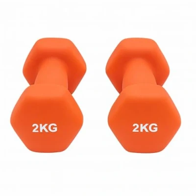 Image of Neoprene Dumbbells Weights Iron Hand Pair Aerobic Workout Fitness Home Gym Comfortable To Hold and Soft on Floors Excellent Accessories For Toning Strength Workouts (Orange, 2kg Pair)