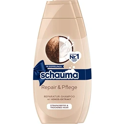 Image of Schwarzkopf Schauma Shampoo Repair &amp; Care (2 x 400 ml), Hair Provides Regenerated and Nourishes the Structure, Perfect for Stressed Dry Tips