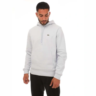 Image of Lacoste Mens Fleece Hoody in Light Blue Cotton Size X Large