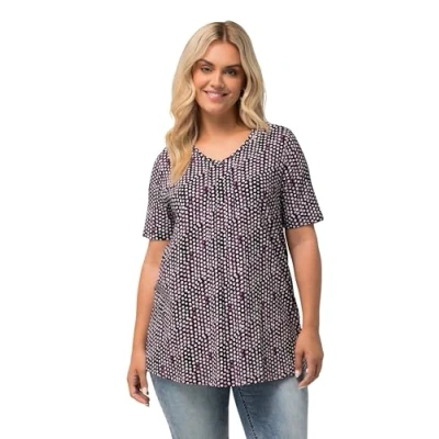 Image of Ulla Popken Women&#039;s Fältchenshirt mit Minimaldruck T Shirts, Purple, 42 44